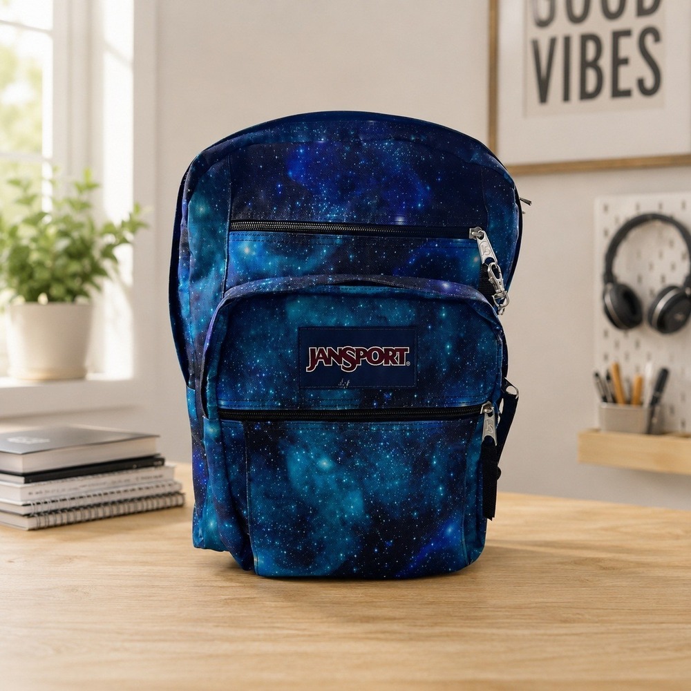 JanSport Big Student Backpack Galaxy Nebula Blue Purple School Bag